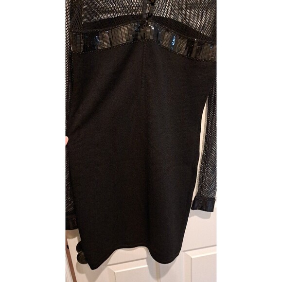 ST JOHN by Marie Gray: Black Dress Size 10 Long Sleeves Sequin Mesh Metallic - Picture 9 of 16